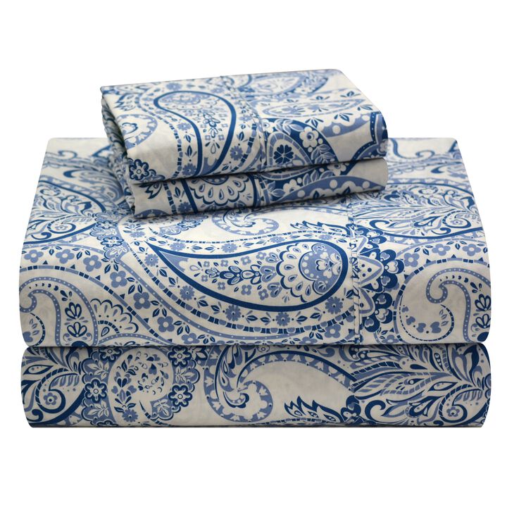 Pointehaven Boho Paisley Combed Cotton Percale Printed 3 pc Sheet Set