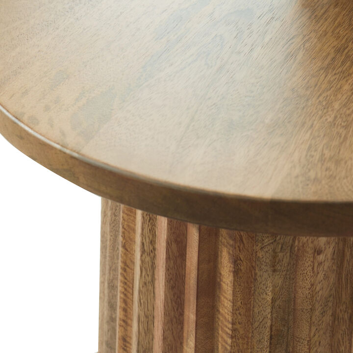 Ceil Accent Table, Round Fluted Walnut Brown Solid Wood Base, 20 Inch - Benzara