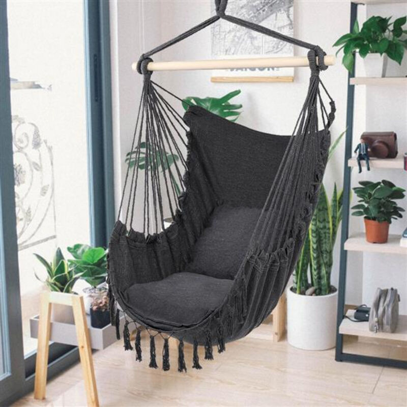 Tassel Plus Pillow Hanging Chair, Elegant Swing Chair for Porch, Patio, or Bedroom