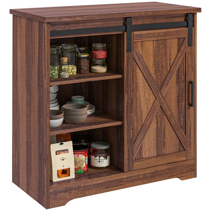 Brown Farmhouse Buffet: Sliding Barn Door, Adjustable Shelf
