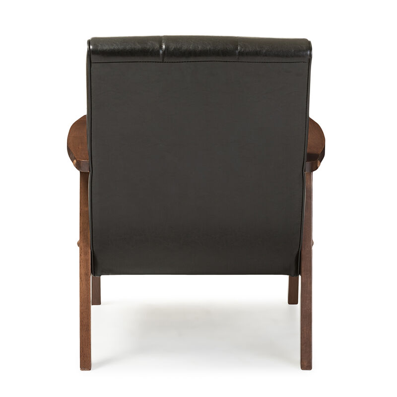 Baxton Studio Nikko Mid century Modern Scandinavian Black Faux Leather Wooden Lounge Chair