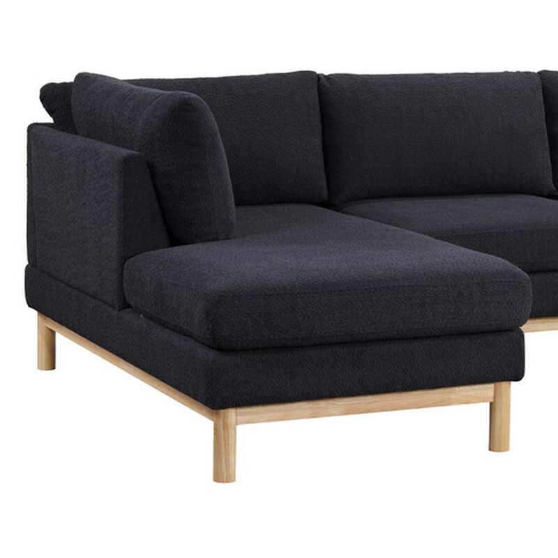 Hle 124 Inch Wide Sectional Sofa Double Chaise, U Shape, Black Sherpa, Wood - Benzara