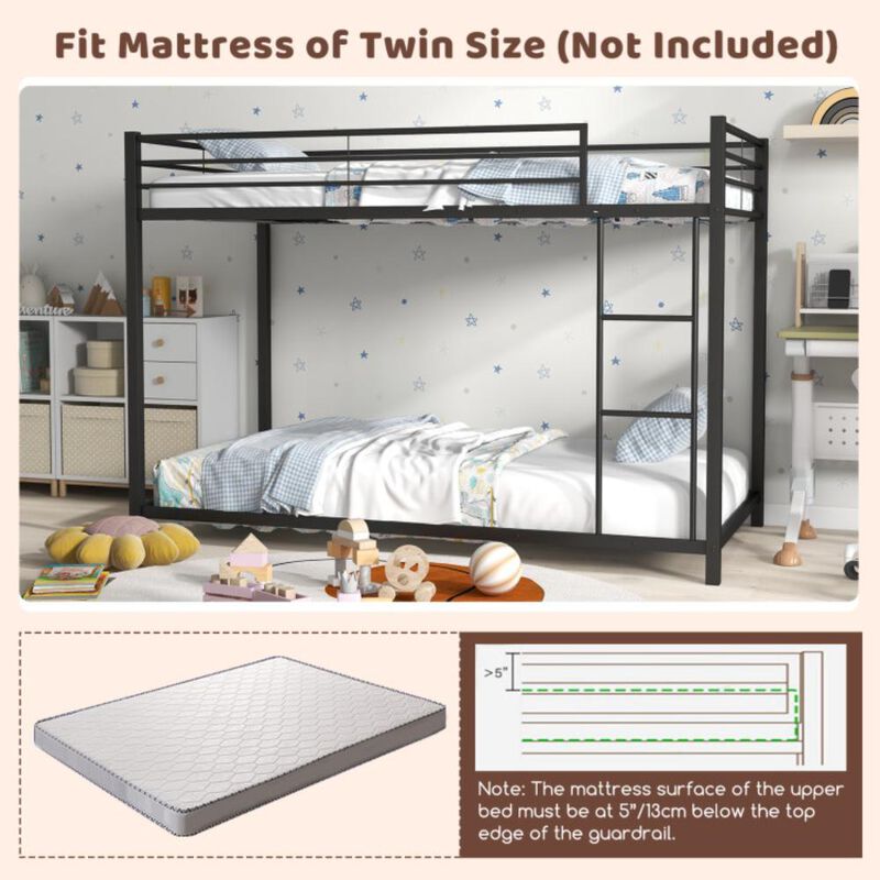 Hivvago Low Profile Twin Over Twin Metal Bunk Bed with Full-length Guardrails-Black