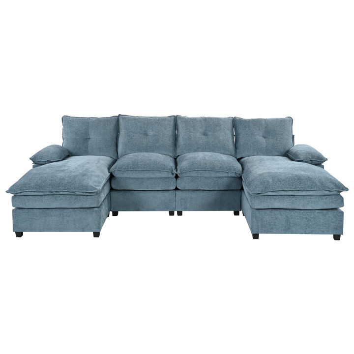 Merax U-Shaped Chenille Sectional Sofa with Adjustable Armrest Pillows