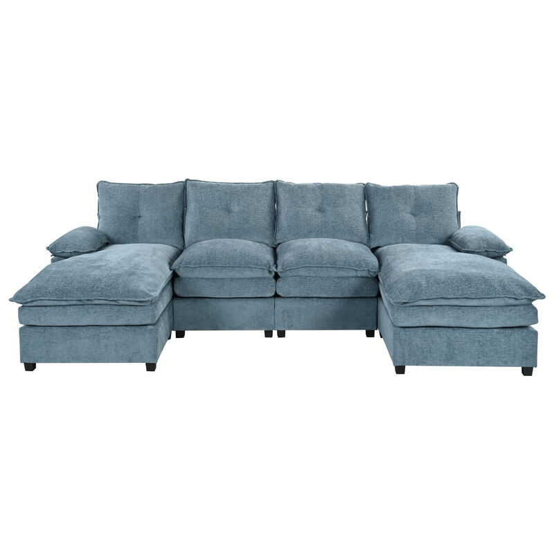 Merax U-Shaped Chenille Sectional Sofa with Adjustable Armrest Pillows