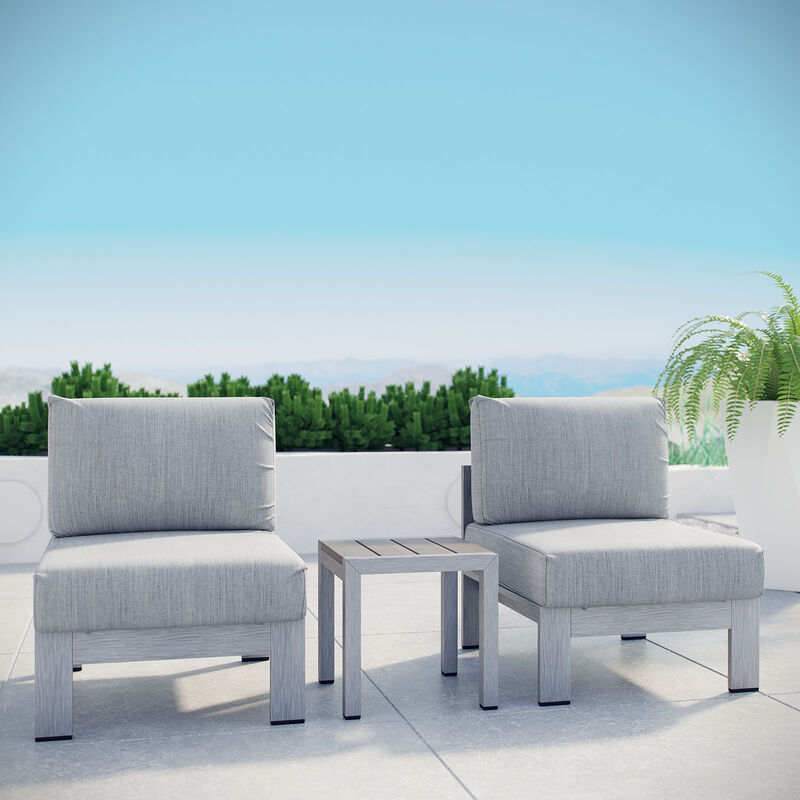 Shore 3 Piece Outdoor Patio Aluminum Sectional Sofa Set - Silver Gray