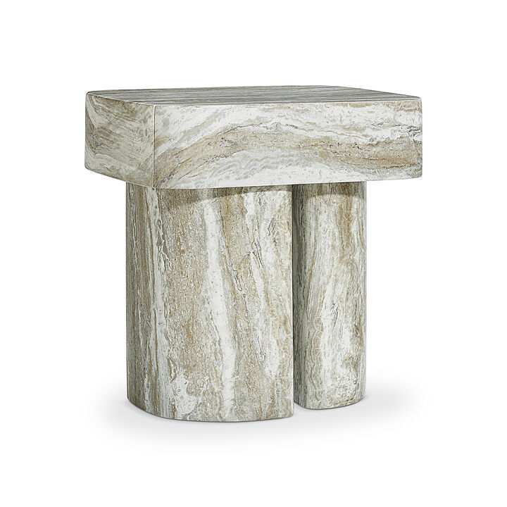 Totemic shaped nightstand. Faux stone in the Kalta finish.