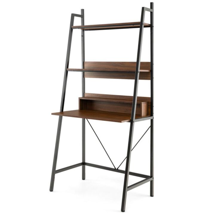 Hivvago 71â€ High Freestanding Laptop Desk with Open Shelves for Living Room Bedroom Study-Brown