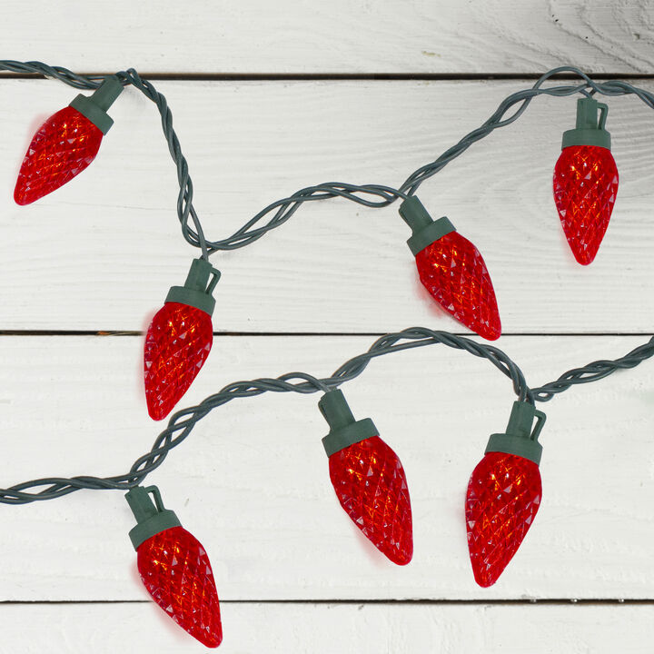 50 Count Red LED Faceted C9 Christmas Light Set  20.25 ft Green Wire