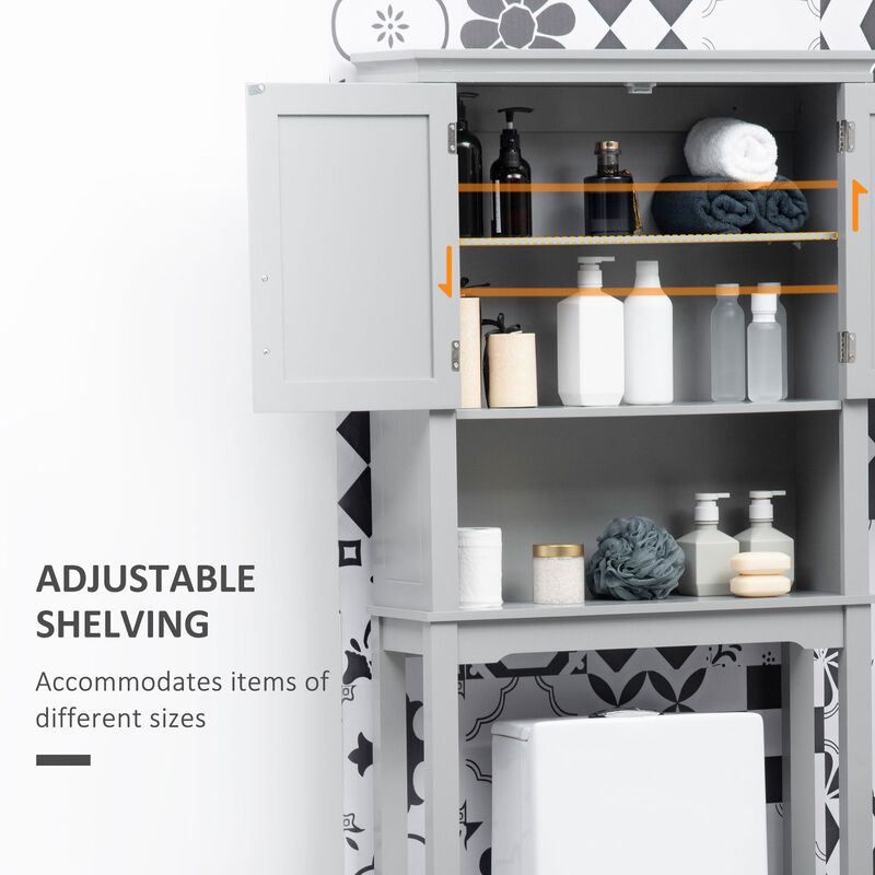 Grey Bathroom Organizer: Modern Over Toilet Cabinet with Double Door