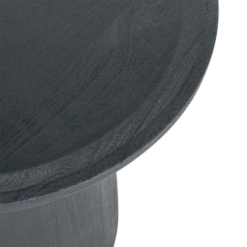 Benjara 20 Inch Side End Table, Round Mango Wood Top, Cylindrical Base, Matte Black