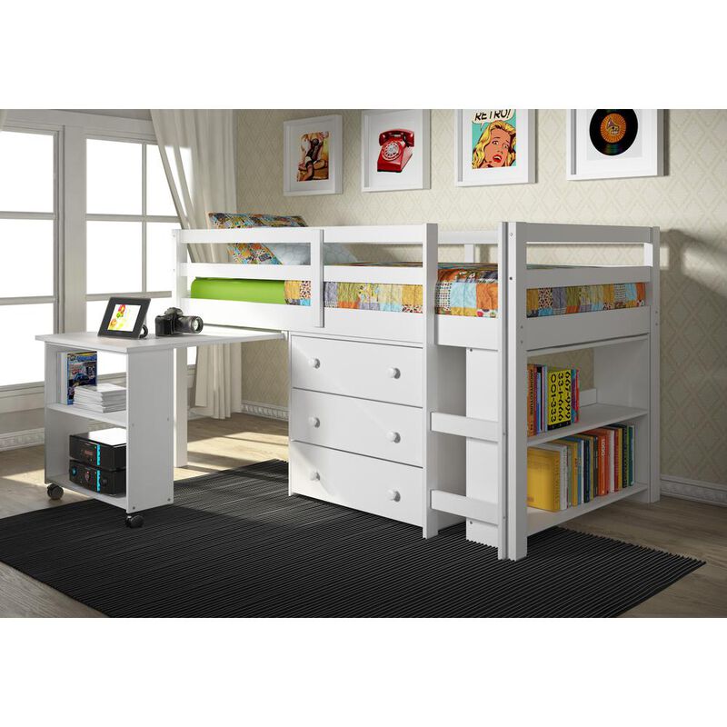 Donco Trading Twin Low Loft Includes Desk, Chest & Bookcase