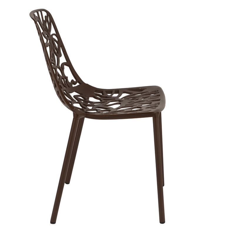 LeisureMod Devon Modern Aluminum Outdoor Dining Chair set of 2 in Red