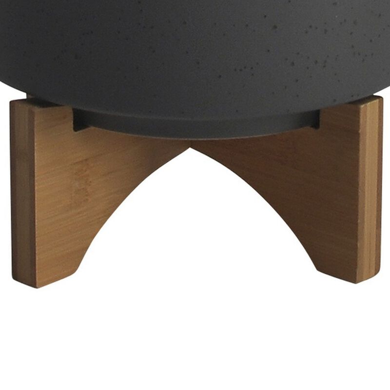 Planter with Textured Ceramic and Wooden Stand, Large, Gray-Benzara
