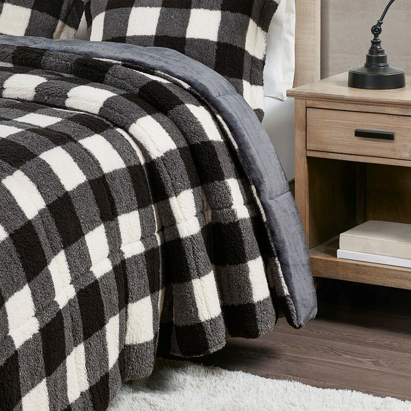 Gracie Mills Diego Buffalo Plaid Sherpa Down Alternative Comforter Set