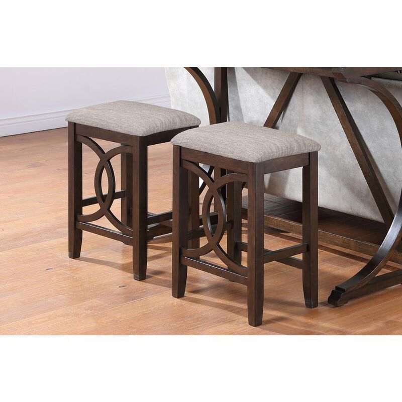 New Classic Furniture Bella Wood Counter Stool with Fabric Seat in Cherry (Set of 2)