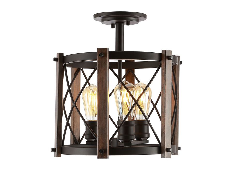 Ferme 3-Light Iron Rustic Farmhouse LED Flush Mount