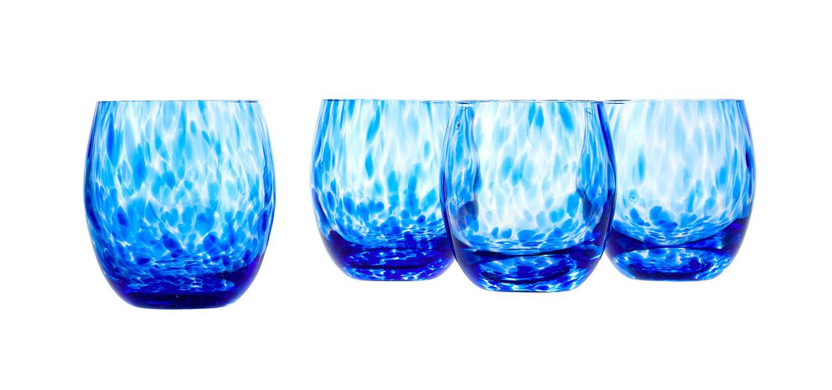 Blue Rose Polish Pottery Cobalt and Opal Confetti Juice Glass Set