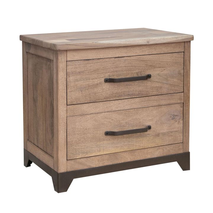 Benjara Umey 29 Inch Nightstand, Drawers, Metal Handles, Support Legs, Wood, Brown and Black