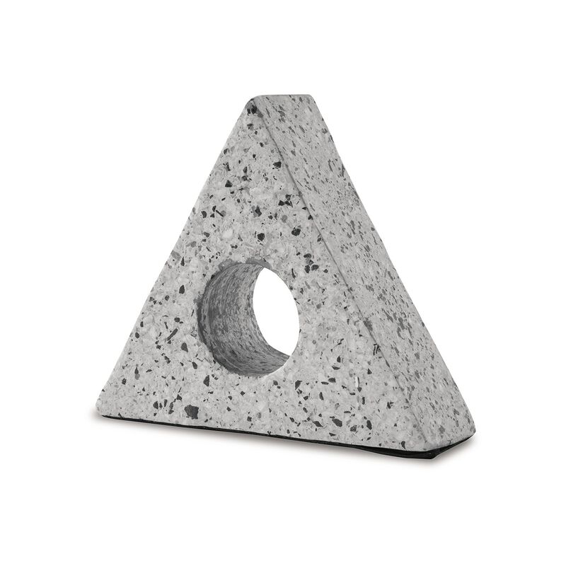 Sofy Triangle Sculpture Decor Set of 2, Black, White Marble Flecks, Cement - Benzara