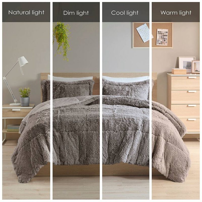 Hivvago King/CAL King Grey Soft Sherpa Faux Fur 3 Piece Comforter Set with Pillow Shams