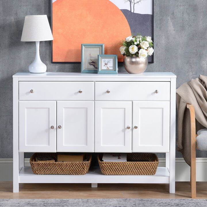 Modern White Buffet: Dining Room Storage with Metal Hinges