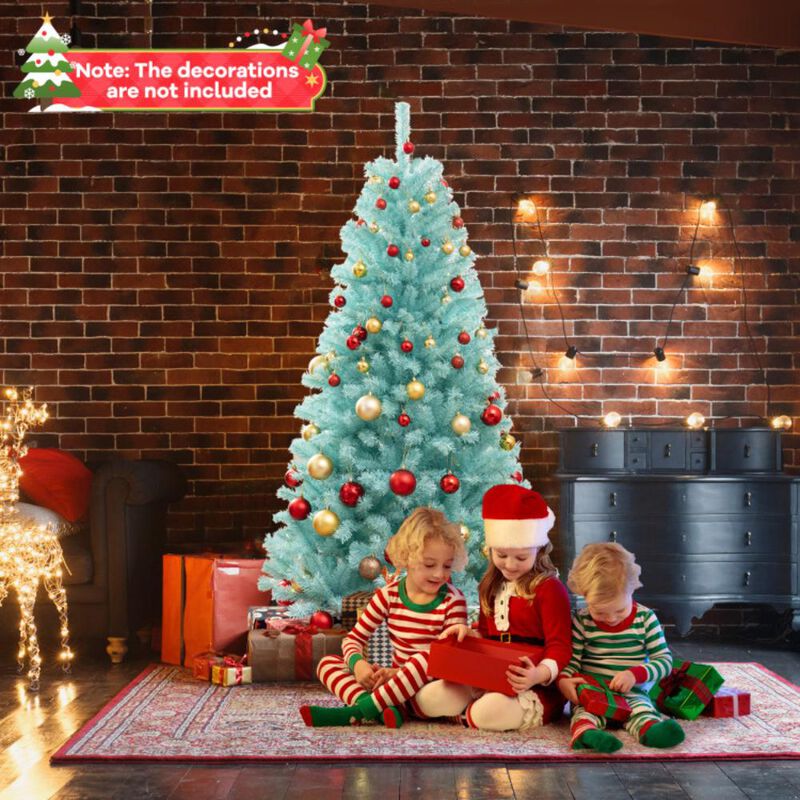 Hivvago 6 FT Blue Artificial Christmas Tree with 280 Warm White LED Lights and Foldable Metal Stand