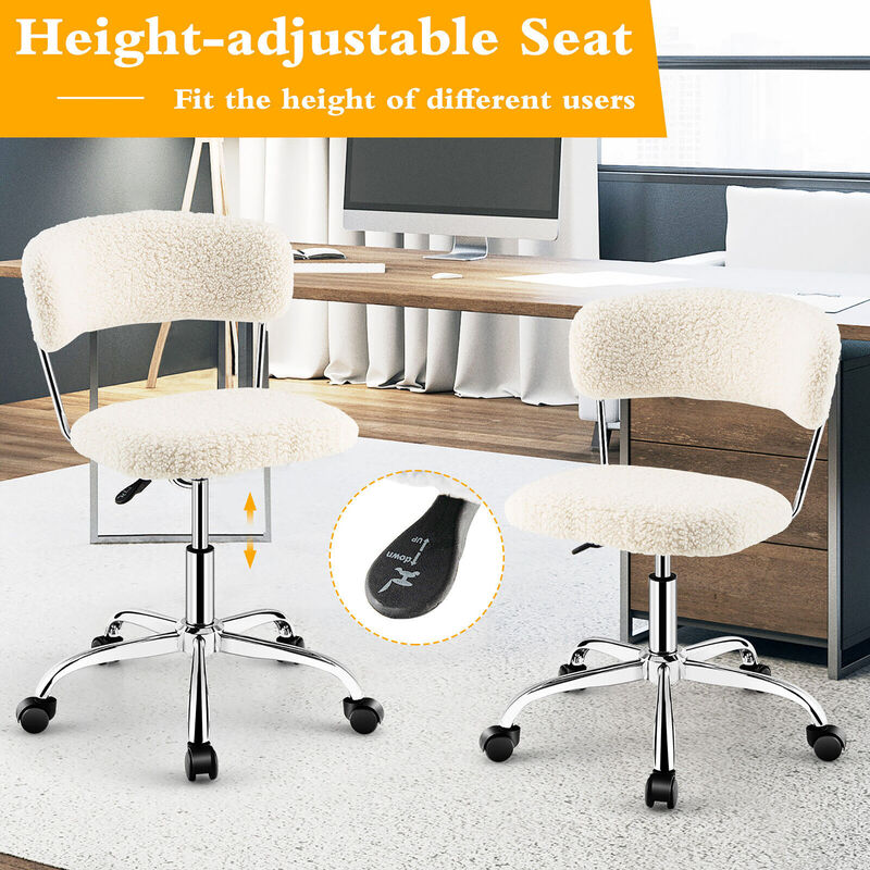 Costway Computer Desk Chair Adjustable Faux Fur Office Chair Swivel Vanity Chair White