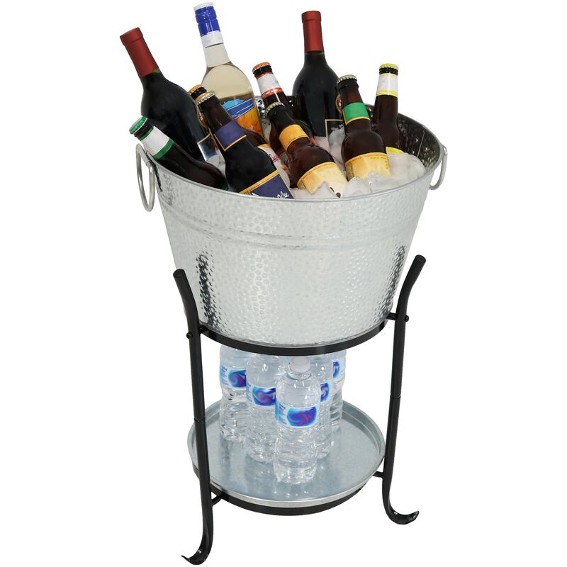 Sunnydaze Pebbled Stainless Steel Ice Bucket Cooler with Stand and Tray