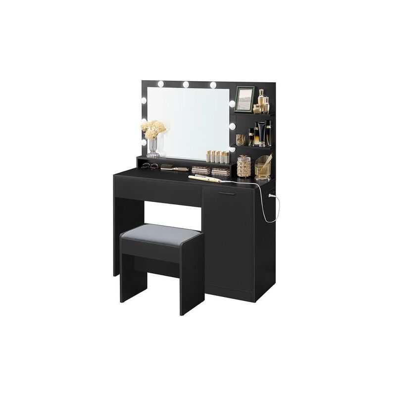 Vanity Desk with Mirror and Lights, Makeup Vanity with Upholstered Vanity Stool