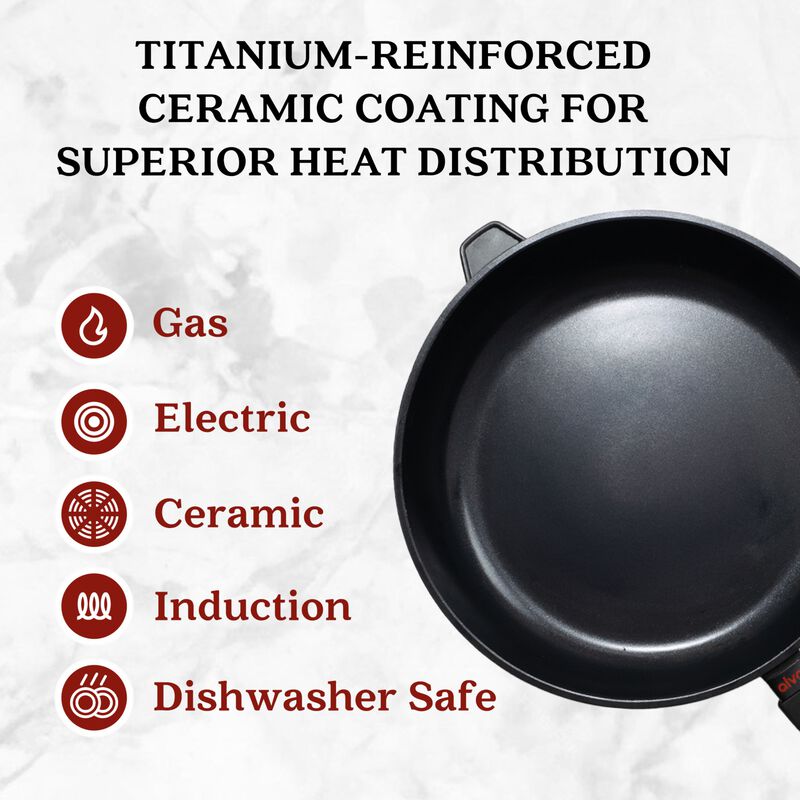 Alva Energy Ceramic Nonstick Frying Pan 11" Scratch Resistant Cast Aluminum Healthy Cooking Pan, Stay Cool Handle, Non Toxic, Easy to Clean, Compatible with All Stovetops & Induction Safe