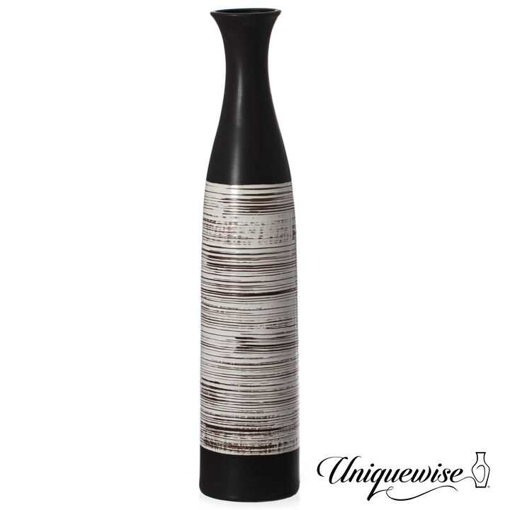 47-Inch Handcrafted Black and White Waterproof Ceramic Floor Vase - Neat Classic Bottle Shaped Vase, Freestanding Design, Perfect for Tall Floral Arrangements