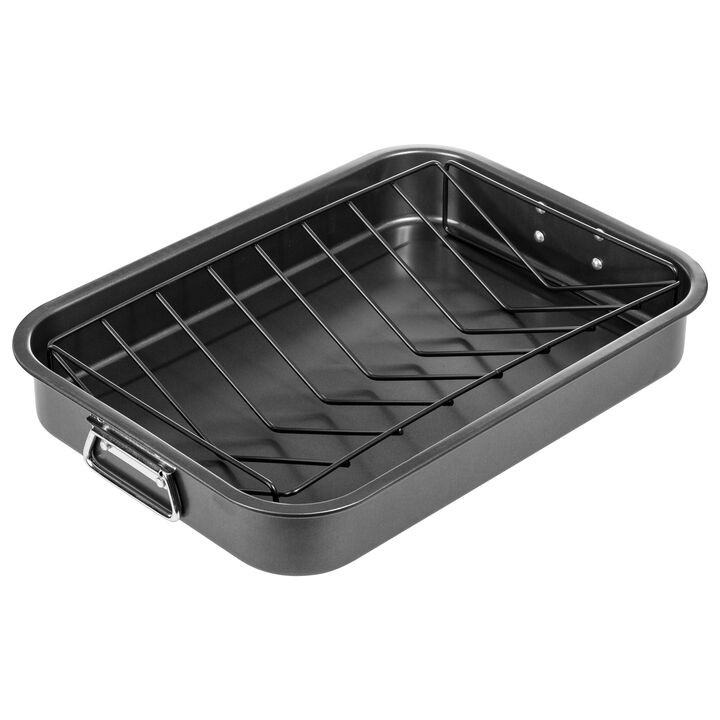 16.5" Non-Stick Carbon Steel Roasting Pan with V Shaped Rack