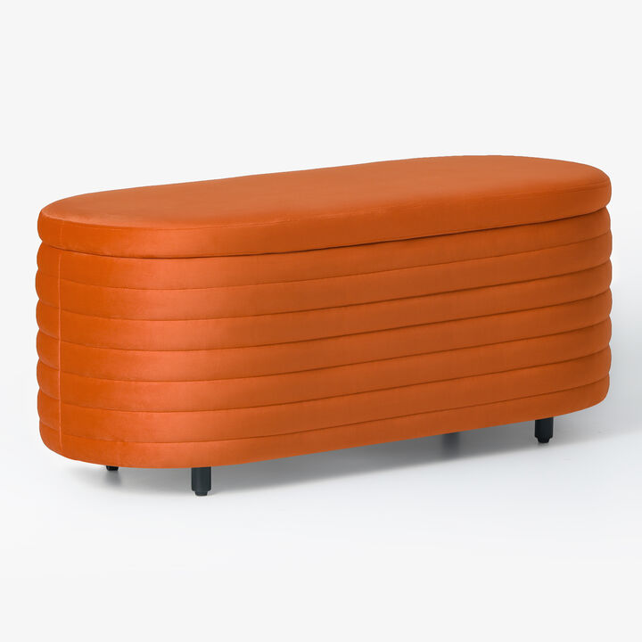 WestinTrends 42" Wide Mid-Century Modern Upholstered Velvet Tufted Oval Storage Ottoman Bench