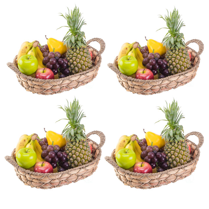 Set of 4 Seagrass Fruit Bread Basket Tray with Handles, Medium