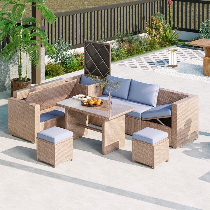 Mondawe 6 Pcs Outdoor Hand-Woven PE Rattan Sofa Set,With Adjustable Seats&Storage,Garden Patio Sofa