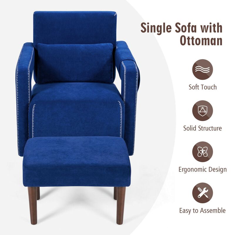 Modern Berber Fleece Single Sofa Chair with Ottoman and Waist Pillow