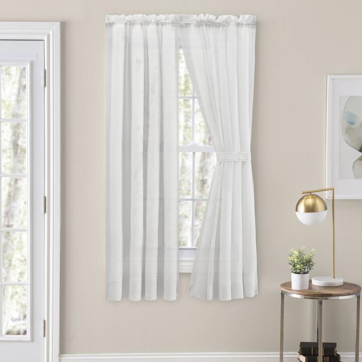Ellis Curtain Cotton Voile 1.5" Rod Packet Tailored Curtain Panel Pair for Windows 80" x 54" White