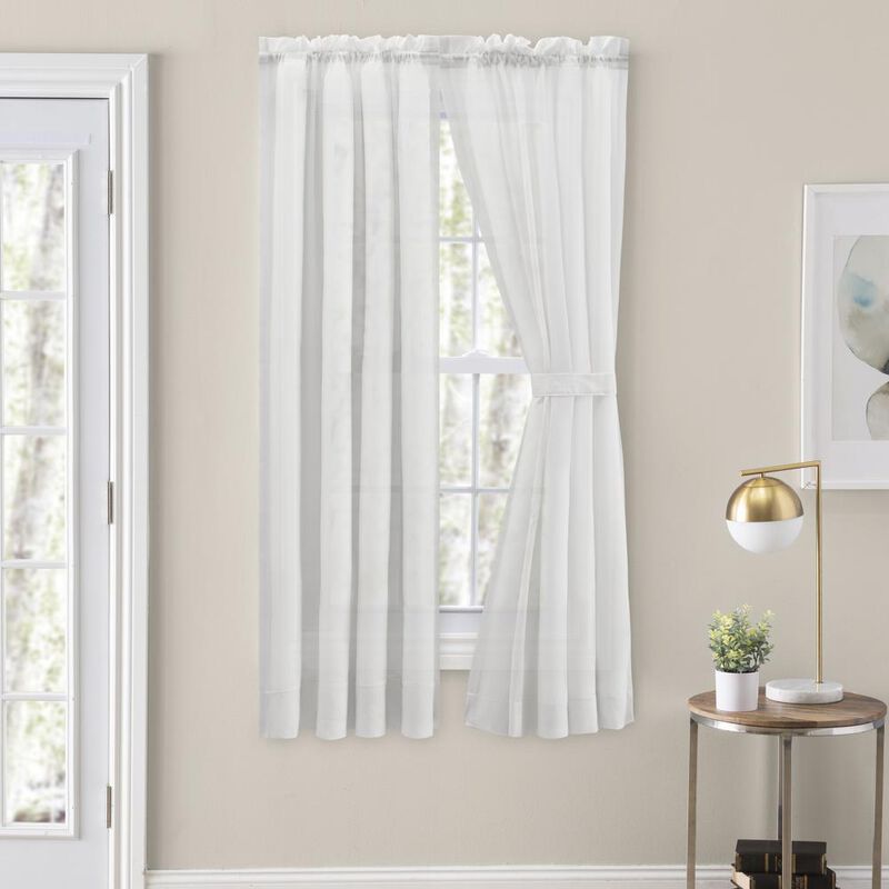 Ellis Curtain Cotton Voile 1.5" Rod Packet Tailored Curtain Panel Pair for Windows 80" x 54" White