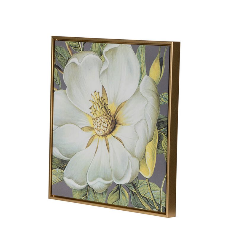 Nia 20 x 20 Flower Wall Art Set of 4, White, Green Microfiber, Pine Wood - Benzara