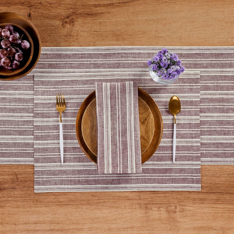 Solino Home 100% Pure Linen Table Runner 14 x 108 Inch | Chelsea Stripe