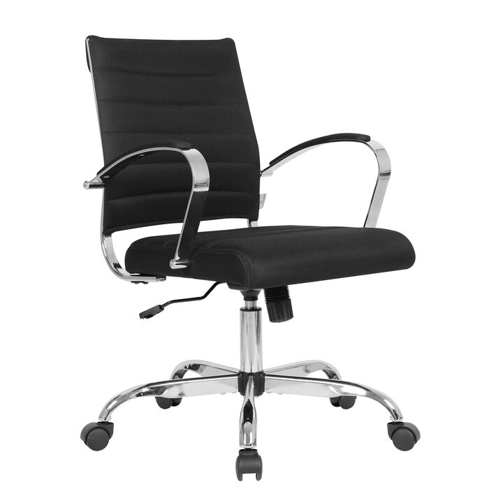 LeisureMod Office Upholstered Mesh Mid-Back Computer Ergonomic Adjustable Modern Task Chair with Swivel and Tilt Benmar Series