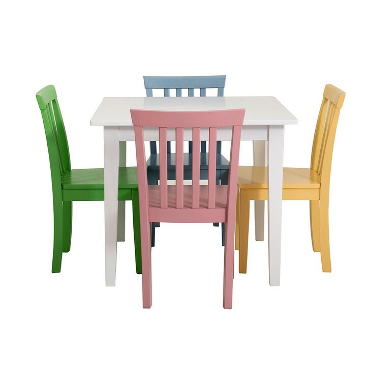 Reyi 5pc Kids Childrens Dining Table and 4 Chair Set, Colorful Wood - Benzara