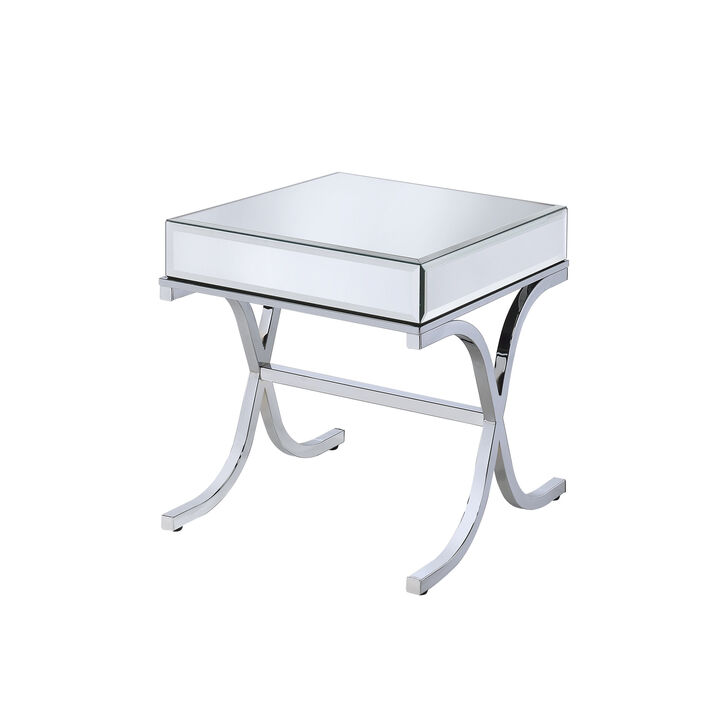 ACME Yuri End Table, Mirrored Top & Chrome
