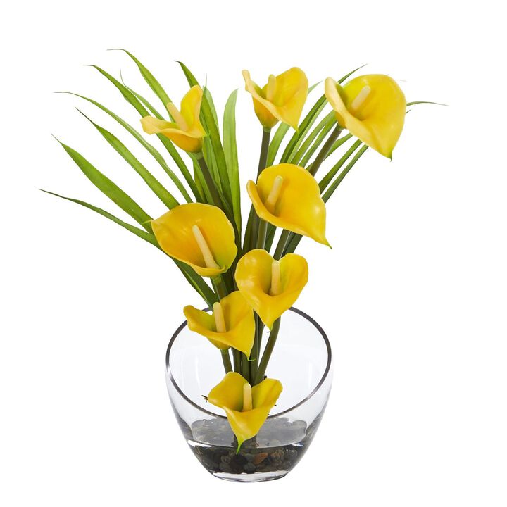 Nearly Natural 15.5-in Calla Lily and Grass Artificial Arrangement in Vase