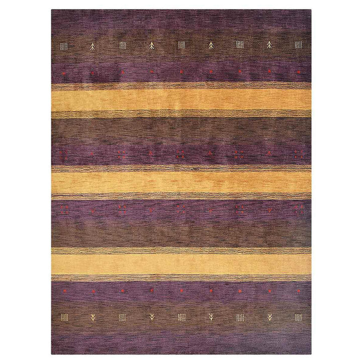 RUGSOTIC CARPETS HAND KNOTTED LOOM WOOL ECO-FRIENDLY AREA RUGS  - 9'x12', Rectangle, Purple Gold Color, Contemporary Modern Design, High Pile Handmade Anti Skid Rugs for Living Room (L0A211)