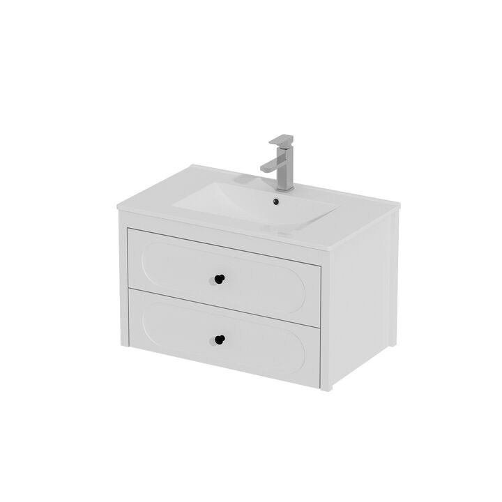 FUFU&GAGA Elegant White Bathroom Vanities with Dual Drawers and Sink,(29.9" W x 18.3" D x 18.7" H),White