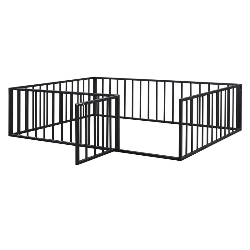 Streamdale Queen Size Metal Floor Bed Frame With Fence And Door