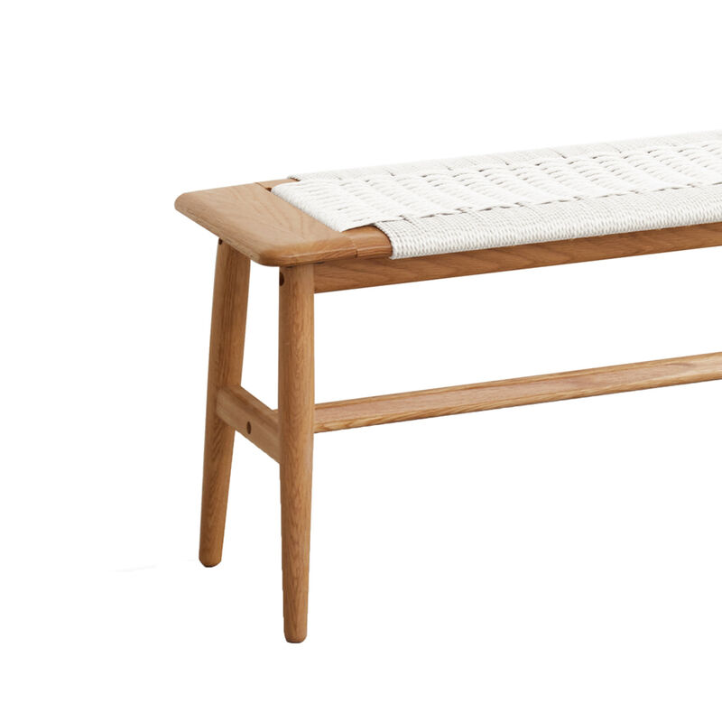Design Natural Oak Wood Dining Bench Bed Bench For Dining Room, Bedroom, Bathroom (White)