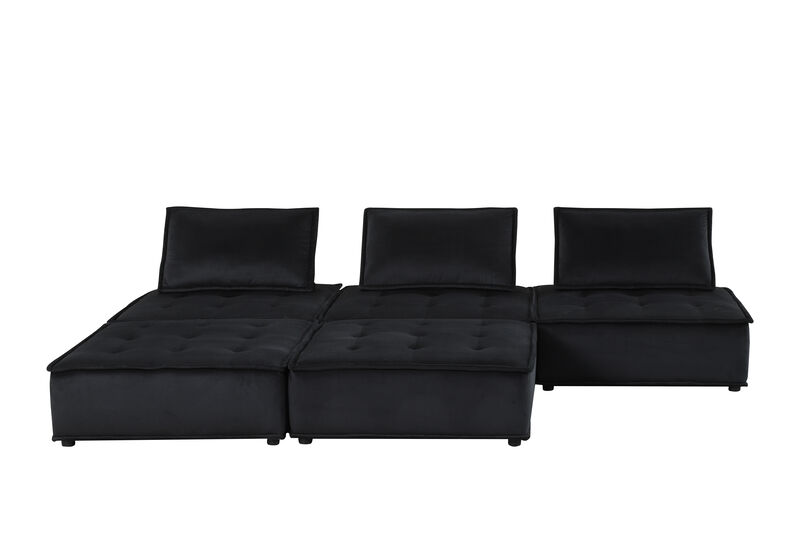 Anna Black Velvet 5 Piece Sectional Sofa Ottoman